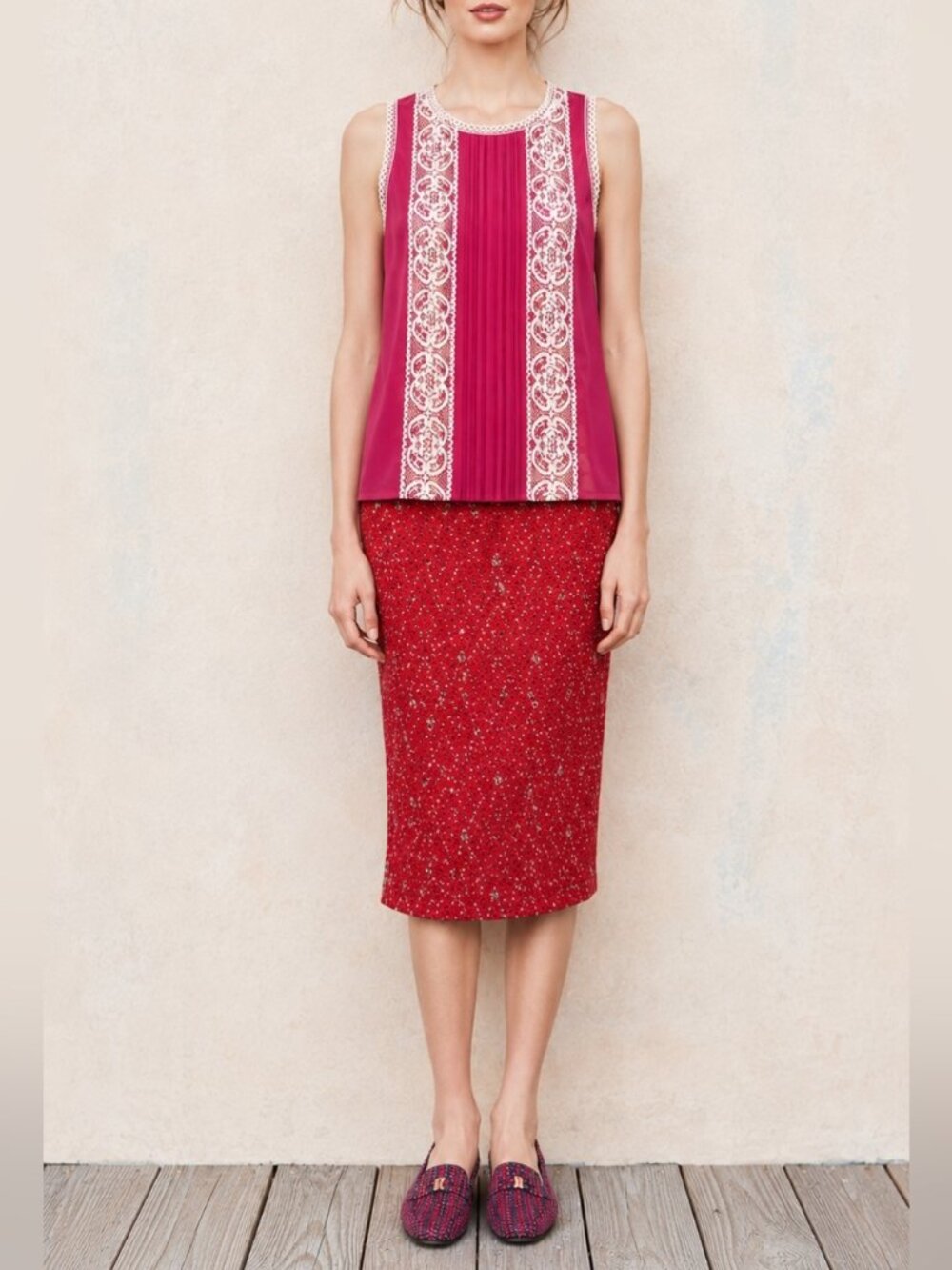 BLUE TASSEL: NWOT Cotton/Silk Fuschia Lace Tank